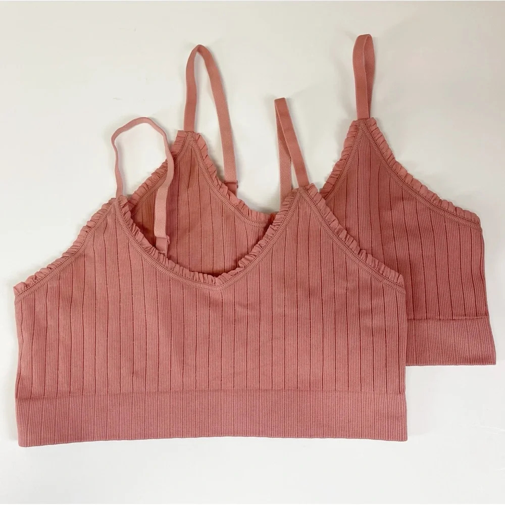 NEW Abound Bras Womens Large Pink Ruffle Bralettes Pullover Set of 2 NWOT